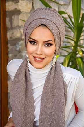 Taş Rengi Piliseli Atkılı Bone