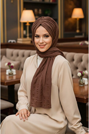 Kahve Kelebek Model Büzgülü Bone Şal