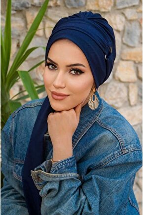 Lacivert Toka Detaylı Atkılı Bone