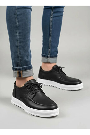 JY-T12x Arts Bağcıklı Cilt Erkek Günlük Spor Klasik Ayakkabı CST - Siyah