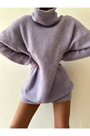 Gri Boğazlı Triko Elbise