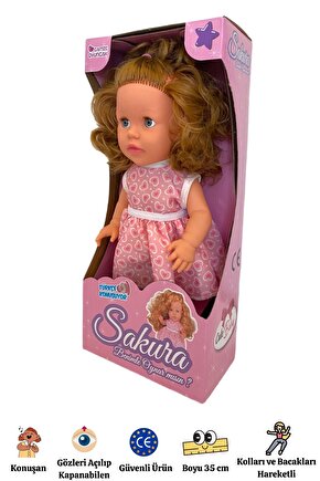 Sakura Kutulu Türkçe Konuşan Kahverengi Saçlı Et Bebek Oyuncak (35 CM)