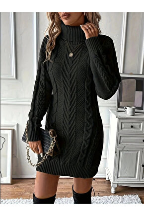 Kadın Balıkçı Yaka Mini Triko Elbise