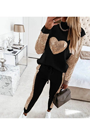 Kadın Uzun Kollu Yarım Balıkçı Yaka Pul Payet Detay Iki Iplik Ikili Takım