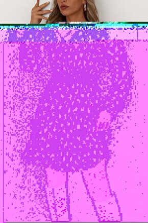 EQURİ Kadın Uzun Kollu Kruvaze Yaka Desenli Mini Modal Elbise