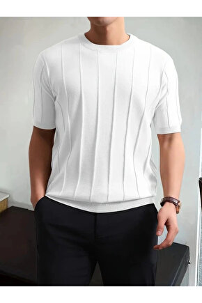 Erkek Kısa Kollu Bisiklet Yaka çizgili Triko Tshirt