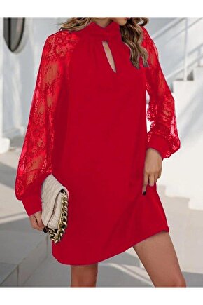 Kadın Uzun Kollu Damla Detaylı Sandy Mini Elbise