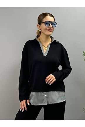 Polo Yaka Gömlek Detay Salaş Balon Pantolunlu ıkılı Takım