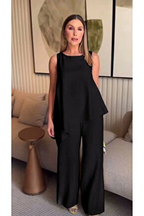 Asimetrik Bluz Pantolon İkili Takım