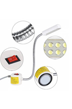 Metal T Spiral Dikiş Makinası Lambası Mıknatıslı 10 Ledli