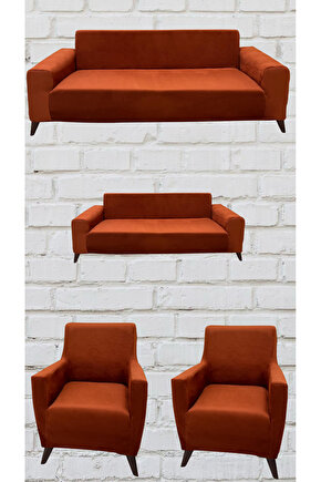 3+2+1+1 İtalyan Süet Koltuk Örtüsü (KİREMİT RENK)