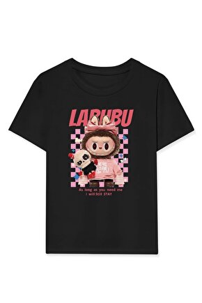 Kız Labubu Çocuk Baskılı T-Shirt - Siyah