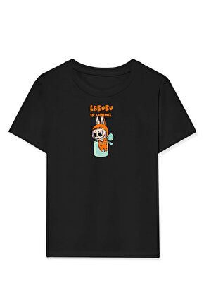 Kız Labubu Çocuk Baskılı T-Shirt - Siyah