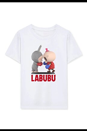 Kız Labubu Çocuk Baskılı T-Shirt - Beyaz