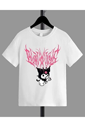 Kız Çocuk Bisiklet Yaka Baskılı T-Shirt - Beyaz