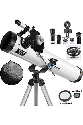 Reflektör Teleskop 76mm Diyafram 700mm Odak 35X-875X Zoom Ay & Güneş Filtresi+Telefon Tutucu+Tripod