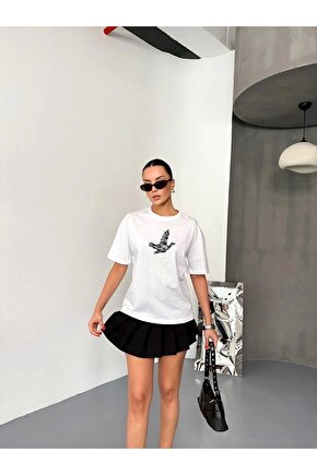 Kısa Kol Baskılı T-shirt - Beyaz