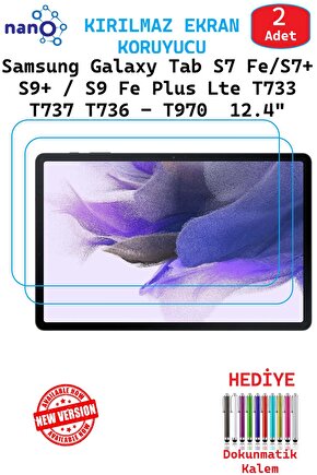 2 ADET Samsung Tab S7 FE S7+ S9 FE Plus 12.4Tablet Uyumlu Ekran Koruyucu Cam Nano HD Esnek Kırılmaz
