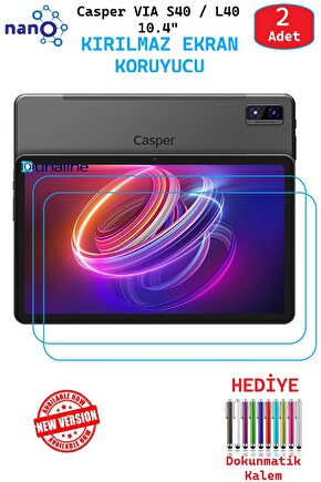 2 ADET Casper VIA S40 L40 10.4 Tablet Tam Uyumlu Ekran Koruyucu Şeffaf Cam Nano HD Esnek Kırılmaz