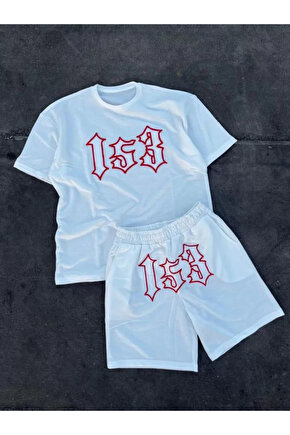 MDB Erkek Nakış İşlemeli Şortlu Takım Beyaz