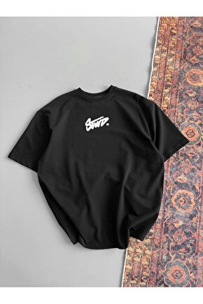 Kadın Baskılı Oversize T-shirt - Siyah