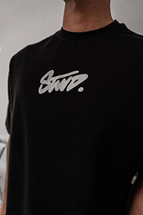 Gökyüzü Moda Erkek Baskılı Oversize T-shirt - Siyah