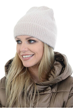 Unisex Tam Kalıp İnce Sakallı Triko Bere - Kırık Beyaz