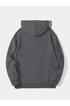 Erkek Düz Kapüşonlu Sweat - Füme