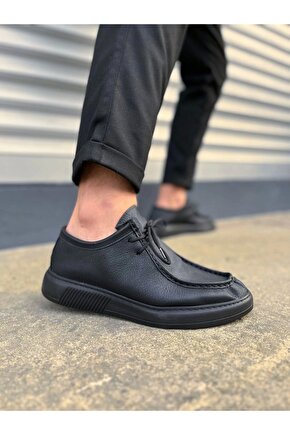 JY170 Tornado Bağcıklı Cilt Erkek Günlük Spor Klasik Ayakkabı CST - Siyah