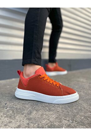 JY204 Flex Bağcıklı Keten Kumaş Erkek Günlük Sneaker Ayakkabı KBT - Turuncu