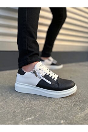 JY155 Warrior Bağcıklı ve Fermuarlı Cilt Erkek Günlük Sneaker Ayakkabı CBT - BeyazSiyah