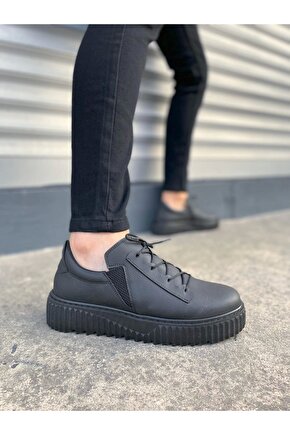 JY502 Bold Bağcıklı Cilt Erkek Günlük Sneaker Ayakkabı CST - Siyah