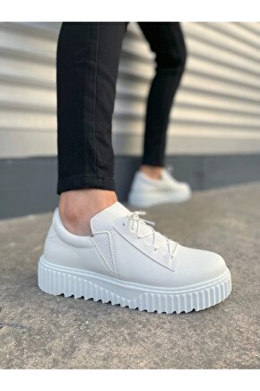 JY502 Bold Bağcıklı Cilt Erkek Günlük Sneaker Ayakkabı CBT - Beyaz