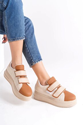 VALENCIA Bağcıksız Cırt Cırtlı Ortopedik Taban Kadın Sneaker Spor Ayakkabı CTT - TenKahve