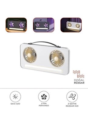 ŞARJLI VANTİLATÖR IŞIKLI MİNİ 2 Lİ FAN MASAÜSTÜ TAŞINABİLİR MİNİ HAVA SOĞUTUCU