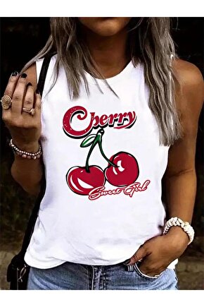 Kadın Kolsuz Bisiklet Yaka Desenli Viskon Bluz