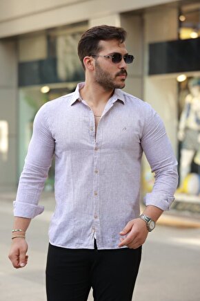 Gökyüzü Moda Erkek Pamuklu Keten Gömlek