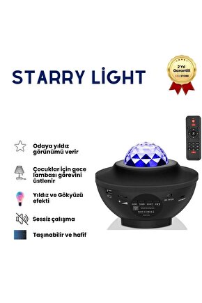 Starry Projektör Bluetooth Hoparlör Gece Lambası RGB Led Işıklı Parti Hoparlörü Speaker