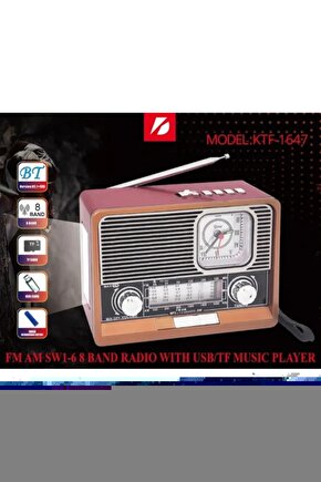 Bluetooth Hoparlör Şarjlı Müzik Çalar Usb Sd Kart Fm Fener Nostaljik Radyo