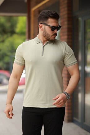 Erkek Fermuarlı Yaka Kısa Kollu Tişört