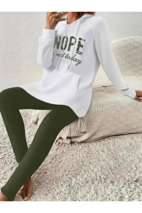 EGECEN Kadın Uzun Kollu Kapşonlu Bağcıklı Viskon Iki Iplik Sweat