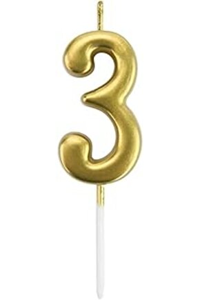 Bkmc 3 Yaş Gold Rakam Mum Altı Rek Doğum Güü Pasta Mumu 12 Cm Bmcm1115