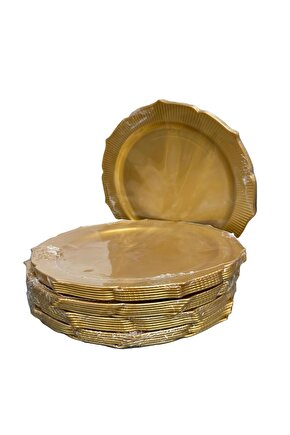 Davet Parti Sunum Doğum Günü Altın Renkli Sert Plastik Mika Tabak - 22 Cm. -6 Adetlik 5 Paket