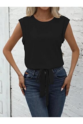 Kadın Sıfır Kol Etek Ucu Bağlama Detay Ithal Krep Bluz