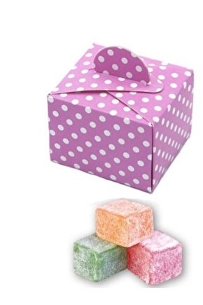 Pembe Puantiyeli Lokum Kutusu 25 Li Parti Yeni Doğan Odası Dağıtmalık Lokumluk Şeker Karton Kutu