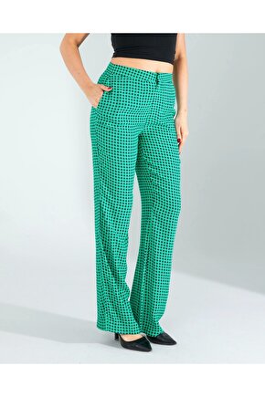 Retro Desen Cepli Yeşil Pantolon