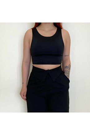 Siyah Kalin Askili Scuba Kumas Crop – Uygun Fiyatlı, Hızlı Kargo, - Şık Tasarım