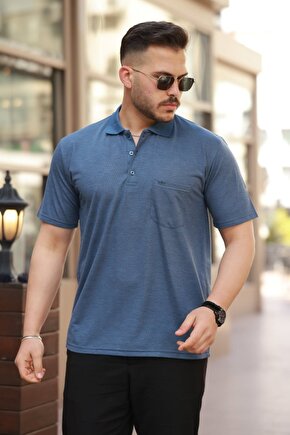 Kendim Fashion Erkek Yakalı Mini Jakarlı Kısa Kollu T-shirt