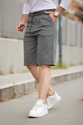 Erkek Beli Bağcıklı Ve Düğmeli Bezayağı Kumaş şort