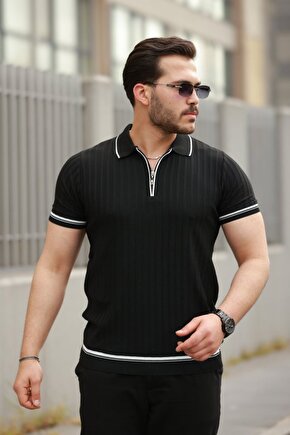 MyTerrax Erkek Fermuarlı Yakalı Kısa Kollu T-shirt